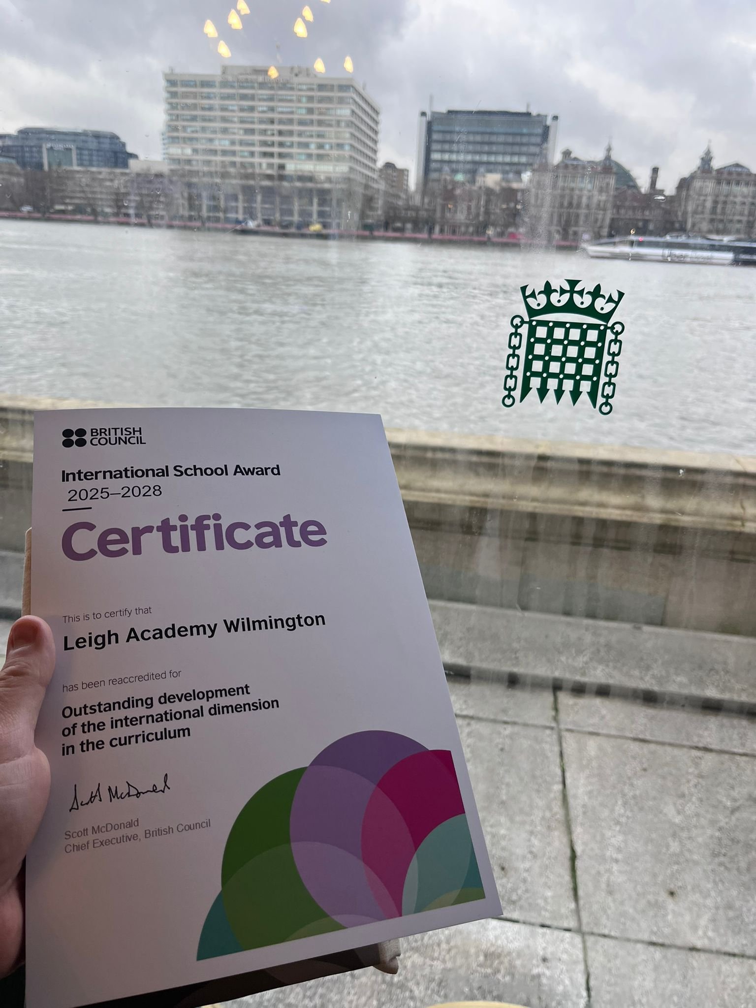 Leigh Academy Wilmington’s British Council International School Award certificate for 2025–2028