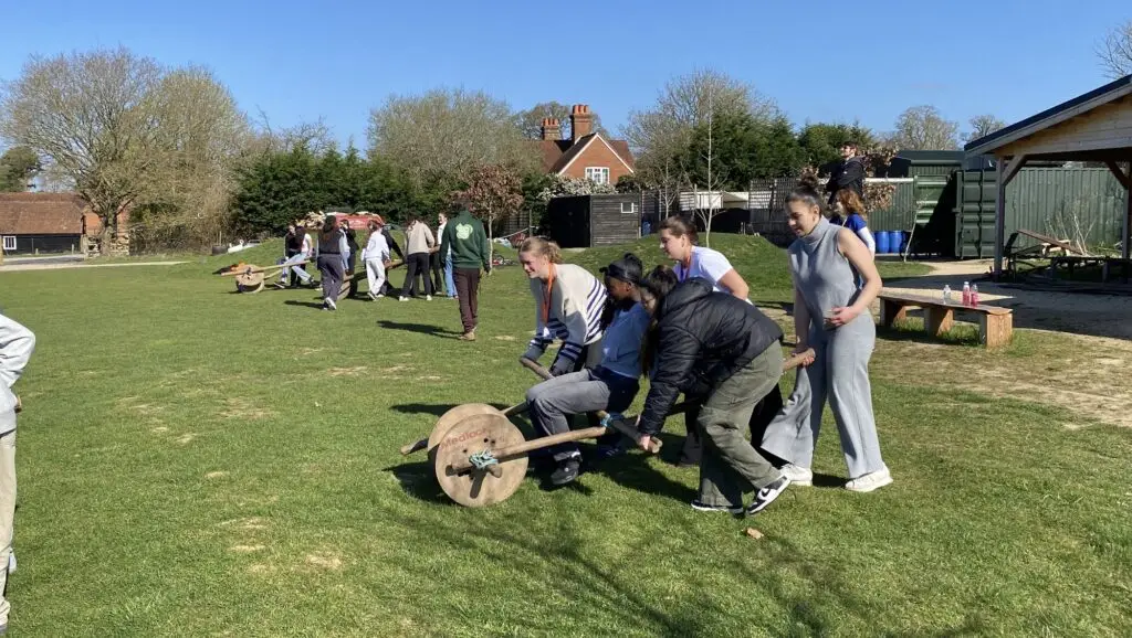 Students taking part in a team activity during a GSE UK–France school exchange